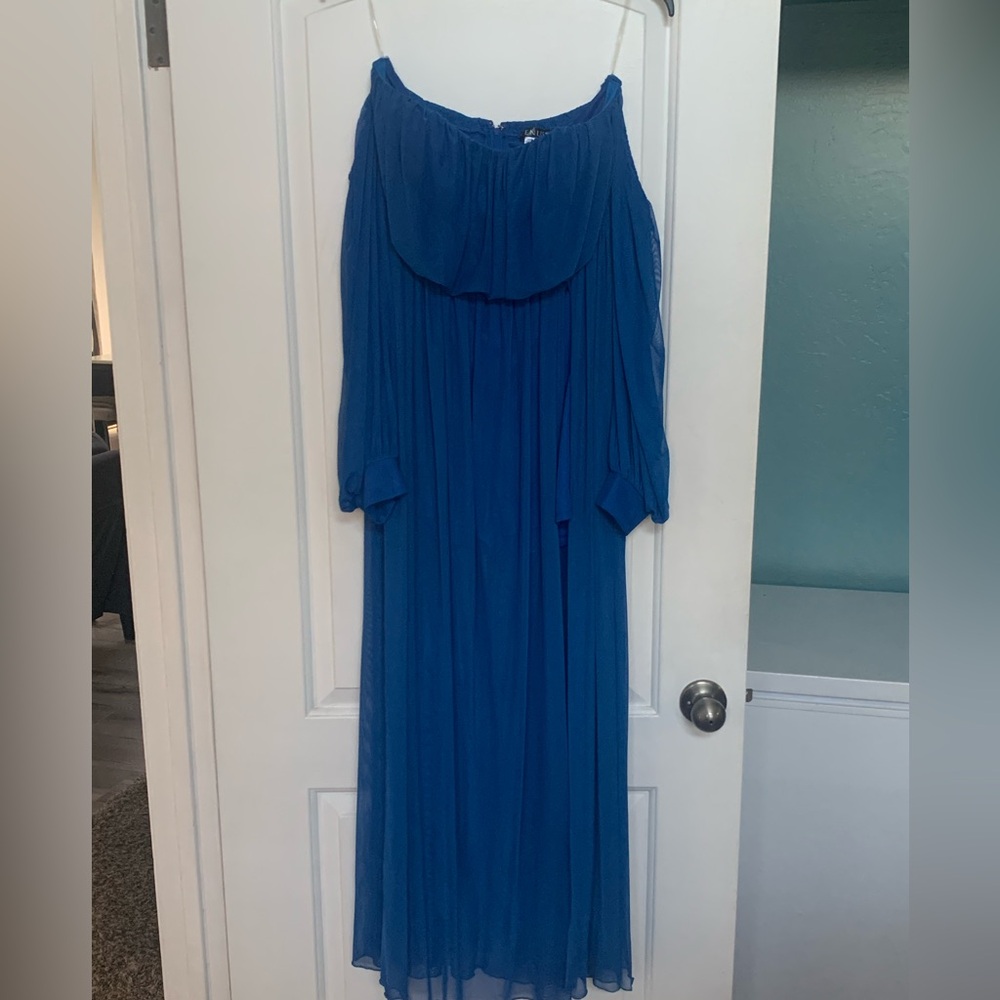 One piece off the shoulder sheer 3/4 sleeves, skort, sexy sheer maxi